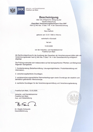 IHK Zertifikat §34d GewO